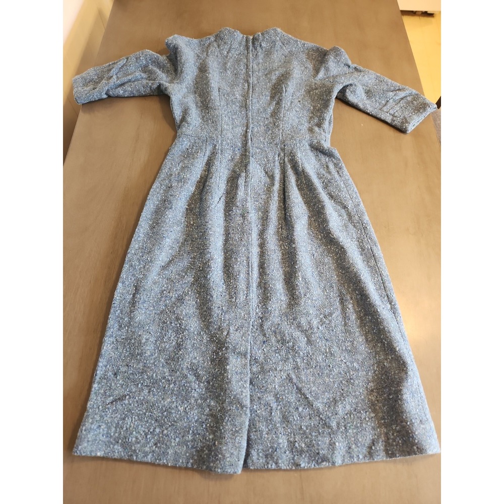 Vintage 1950s-60s Blue Tweed Wool Wiggle Dress Mid-Century Mod Pencil Sheath Sm - Picture 12 of 16